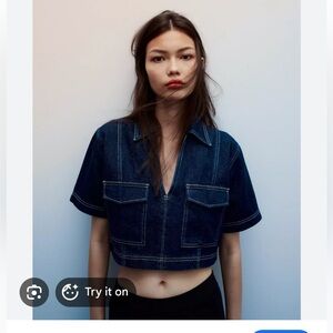 Zara denim Cropped Utility Shirt